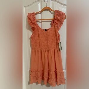 NWT Juniors' Plus Lily Rose Flutter Sleeve Smocked Bodice Skater Dress. Size XXL